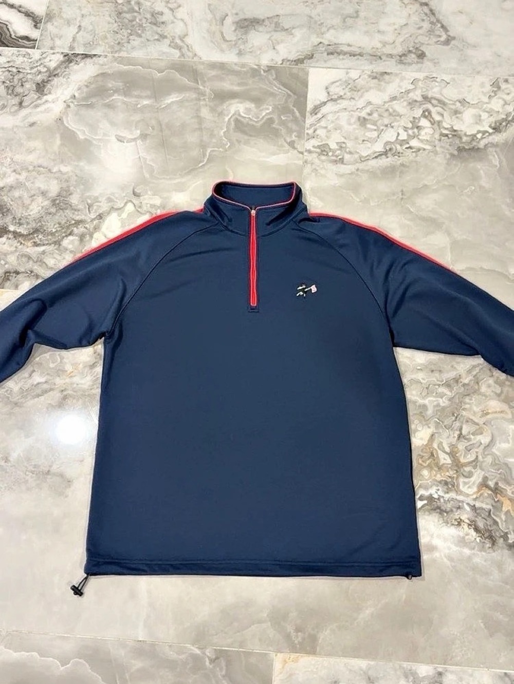 Dunning Golf Navy Quarter-Zip Pullover with Red Trim — Men’s Large